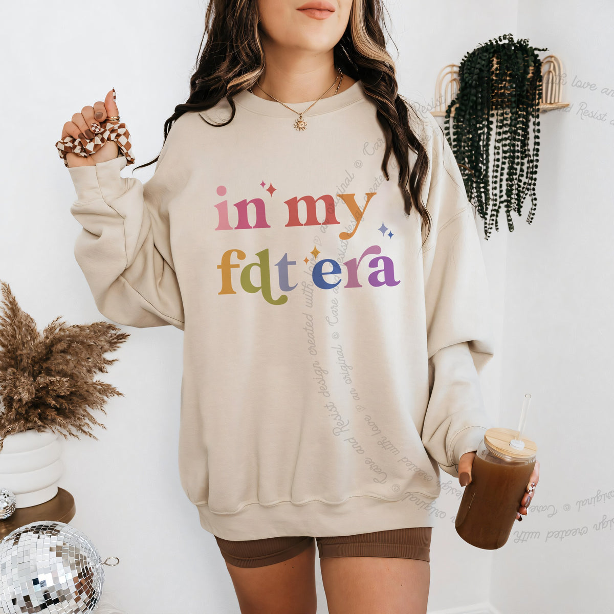 In My FDT Era Care & Resist Gildan crewneck sweatshirt in Sand