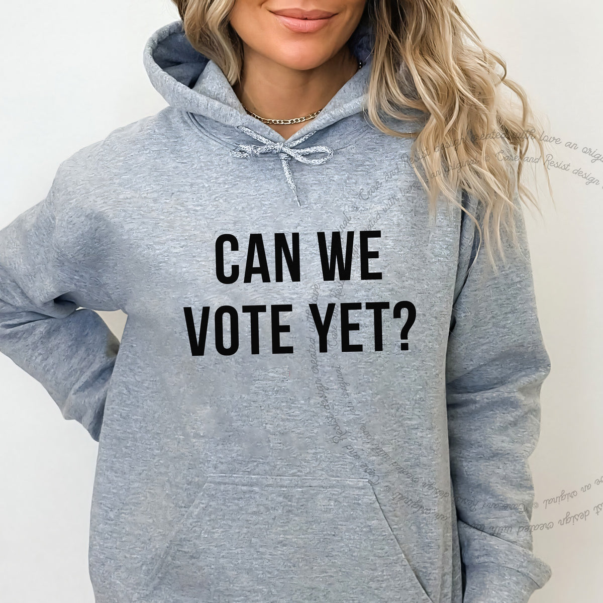 Can We Vote Yet? Care & Resist Gildan hoodie in Sport Grey