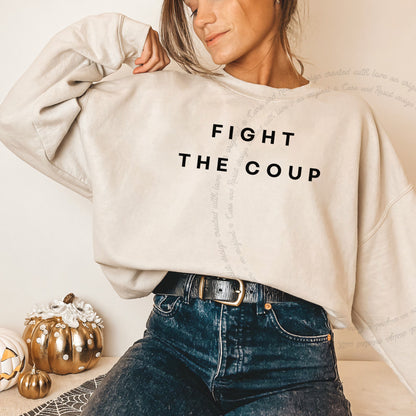Fight the Coup Care & Resist Gildan crewneck sweatshirt in Sand