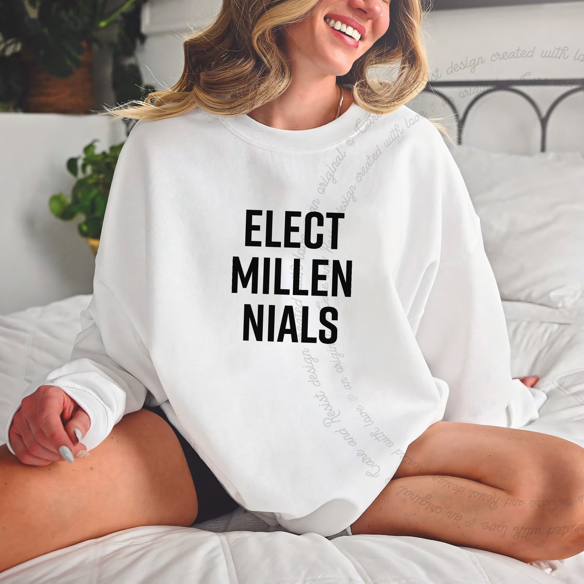 Elect Millennials Care & Resist Gildan crewneck sweatshirt in White