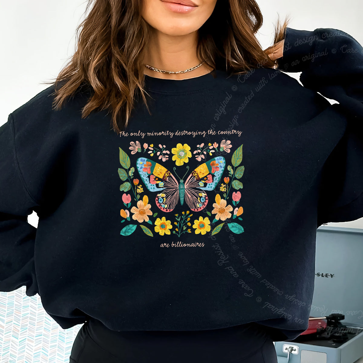 The Only Minority Destroying This Country Are Billionaires Care & Resist Gildan crewneck sweatshirt in Black