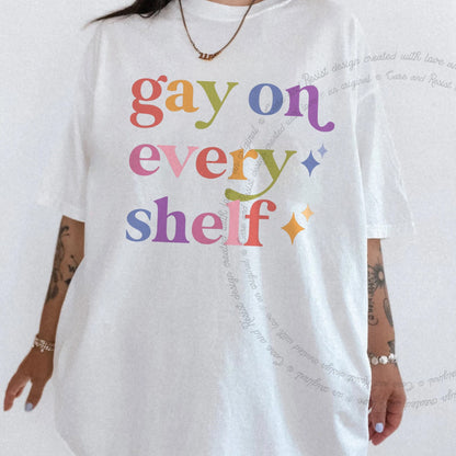 Gay on Every Shelf Care & Resist progressive t-shirt in White