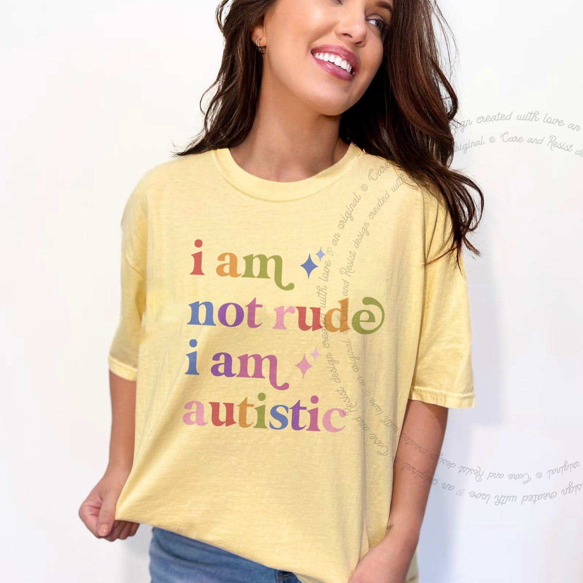 I Am not Rude I Am Autistic Care & Resist rainbow tee