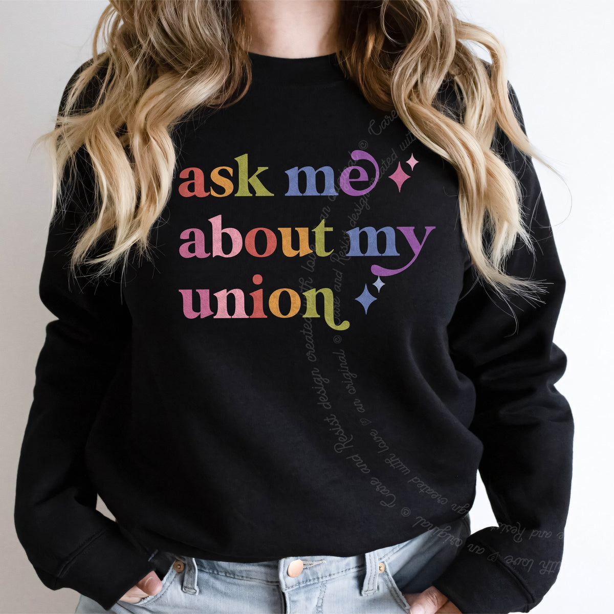 Ask Me About My Union Care & Resist Gildan crewneck sweatshirt in Black
