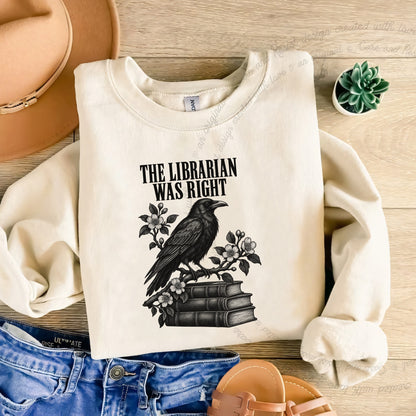 The Librarian Was Right Raven Care & Resist Gildan crewneck sweatshirt in Sand