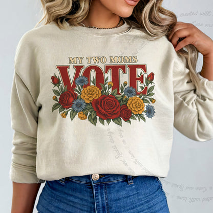 My Two Moms Vote Bouquet Care & Resist Gildan crewneck sweatshirt in Sand