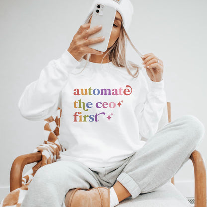 Automate the Ceo First Care & Resist Gildan crewneck sweatshirt in White