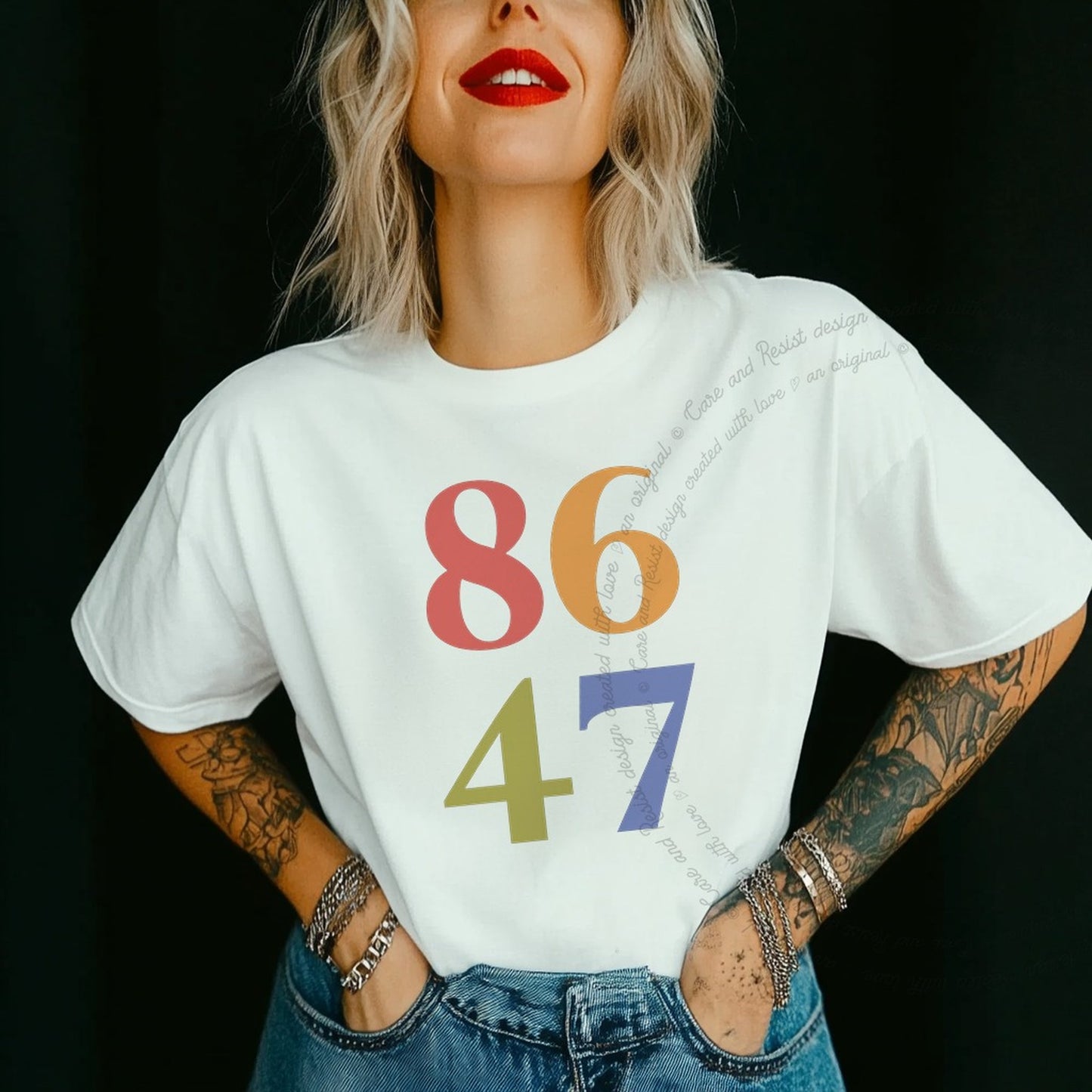 86 47 Care & Resist rainbow Comfort Colors tee, White