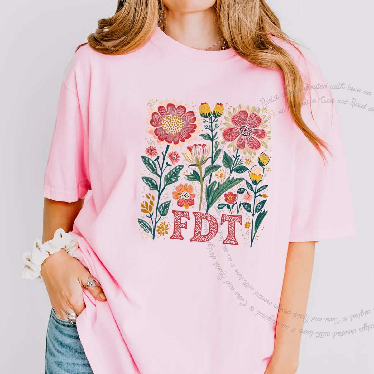 FDT Floral Care & Resist progressive t-shirt in Blossom