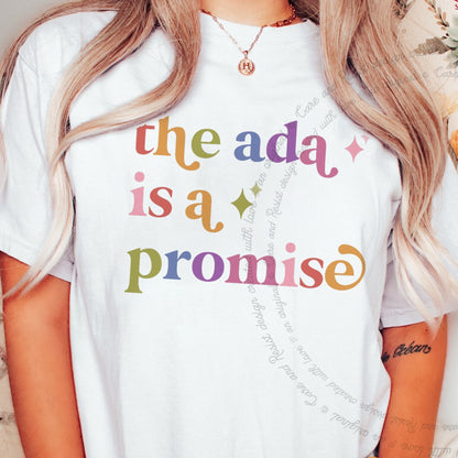 The Ada is a Promise Care & Resist rainbow tee