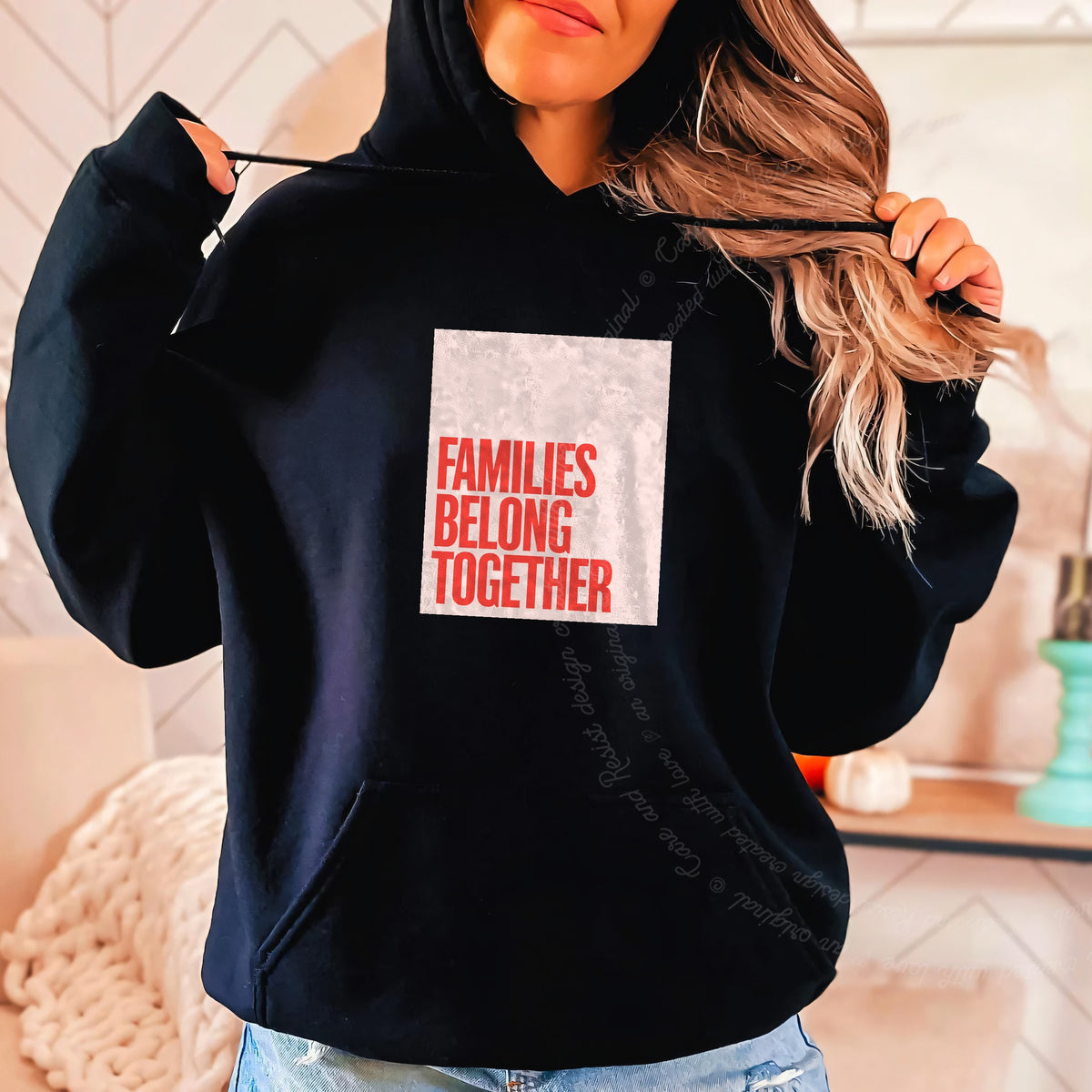 Families Belong Together Red Pink Care & Resist Gildan hoodie in Black