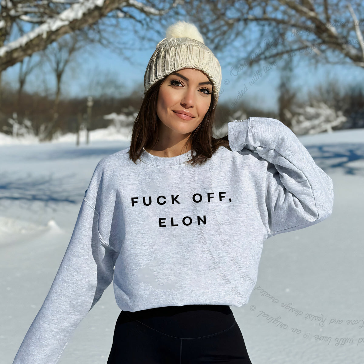 Fuck Off, Elon Care & Resist Gildan crewneck sweatshirt in Sport Grey