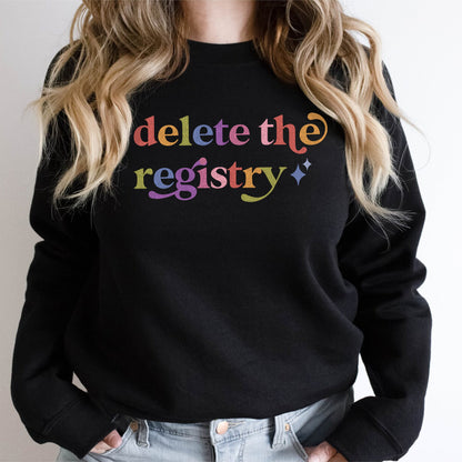 Delete the Registry Care & Resist Gildan crewneck sweatshirt in Black