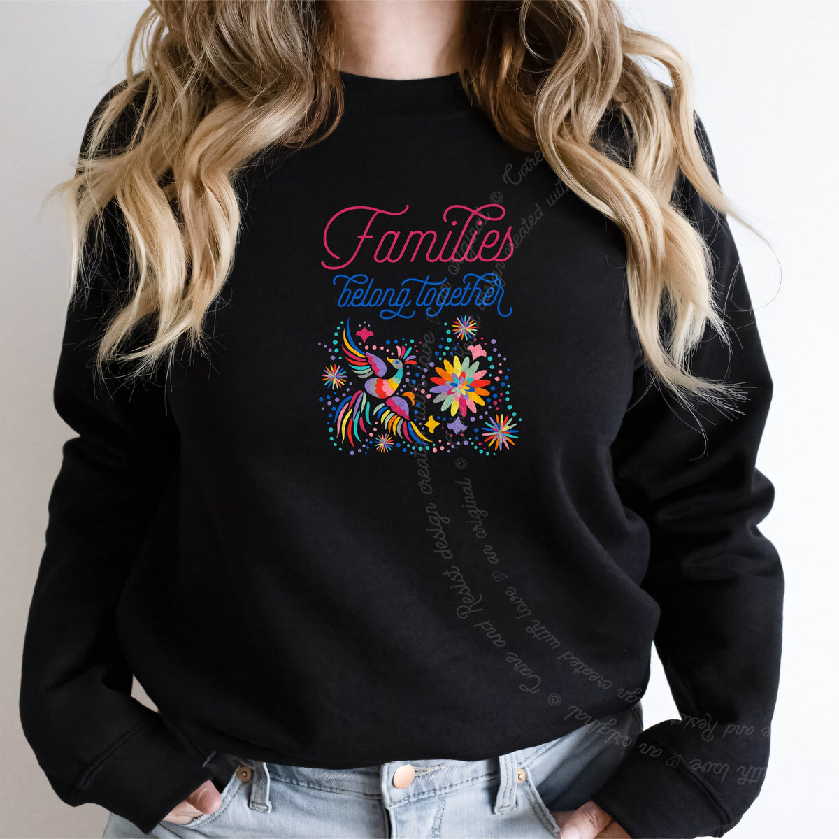 Families Belong Together Rainbow Care & Resist Gildan crewneck sweatshirt in Black