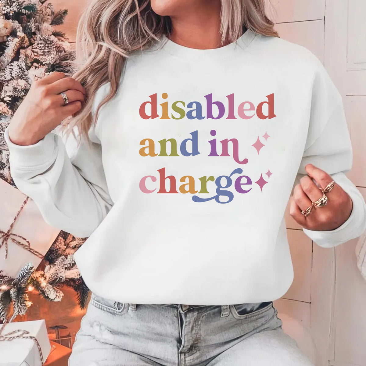 Disabled and in Charge Care & Resist Gildan crewneck sweatshirt in White
