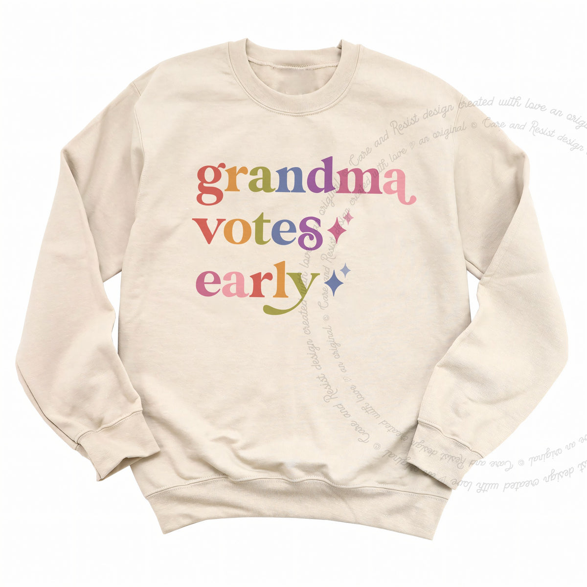 Grandma Votes Early Care & Resist Gildan crewneck sweatshirt in Sand