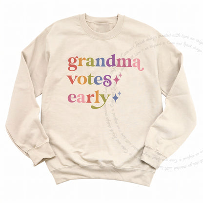 Grandma Votes Early Care & Resist Gildan crewneck sweatshirt in Sand
