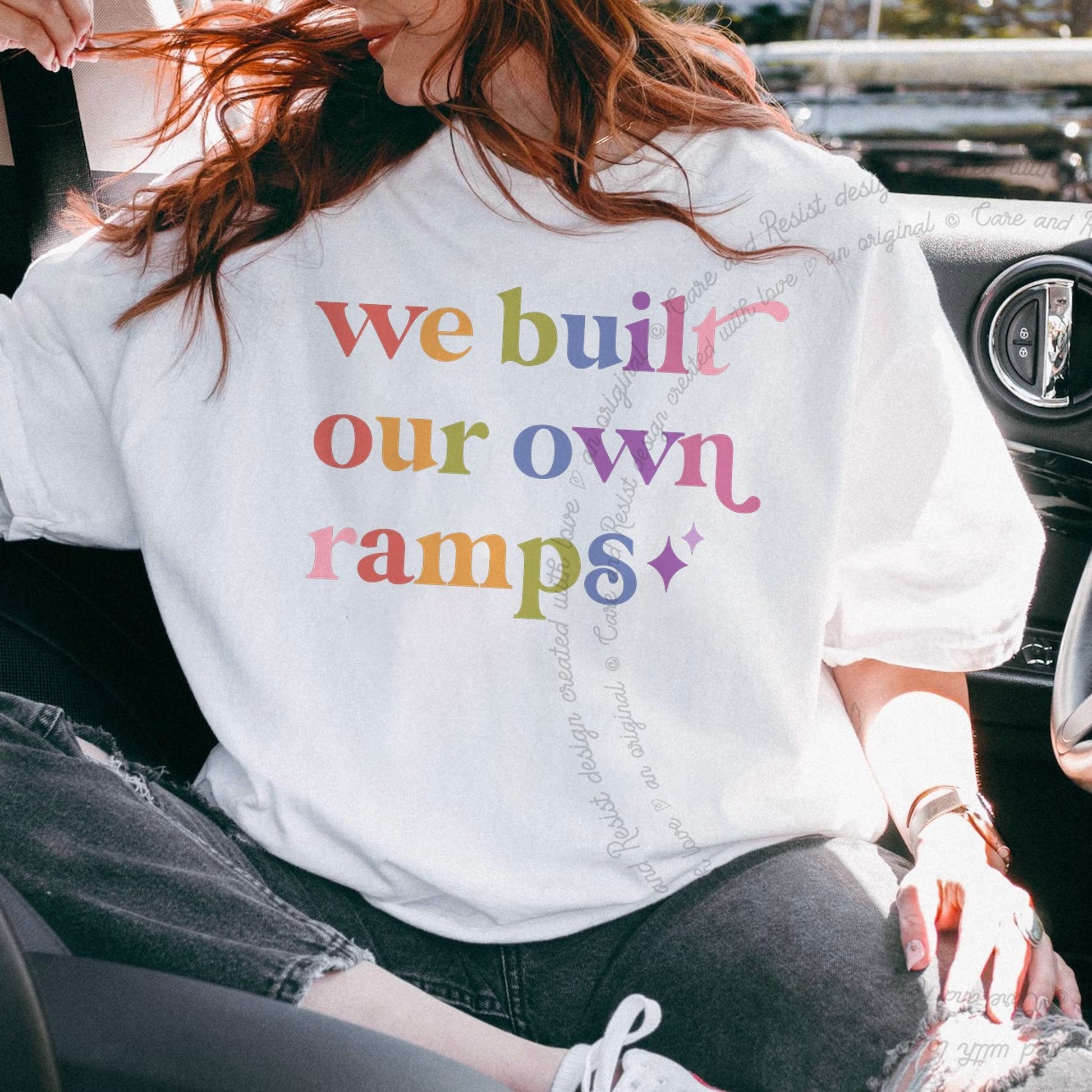 We Built Our Own Ramps Care & Resist rainbow Comfort Colors tee, White