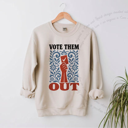 Vote Them Out Folk Ballot Care & Resist Gildan crewneck sweatshirt in Sand