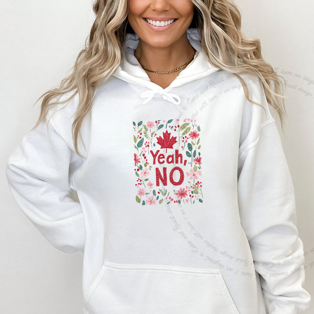 Yeah, No Care & Resist Gildan hoodie in White