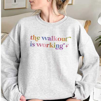 The Walkout is Working Care & Resist Gildan crewneck sweatshirt in Sport Grey
