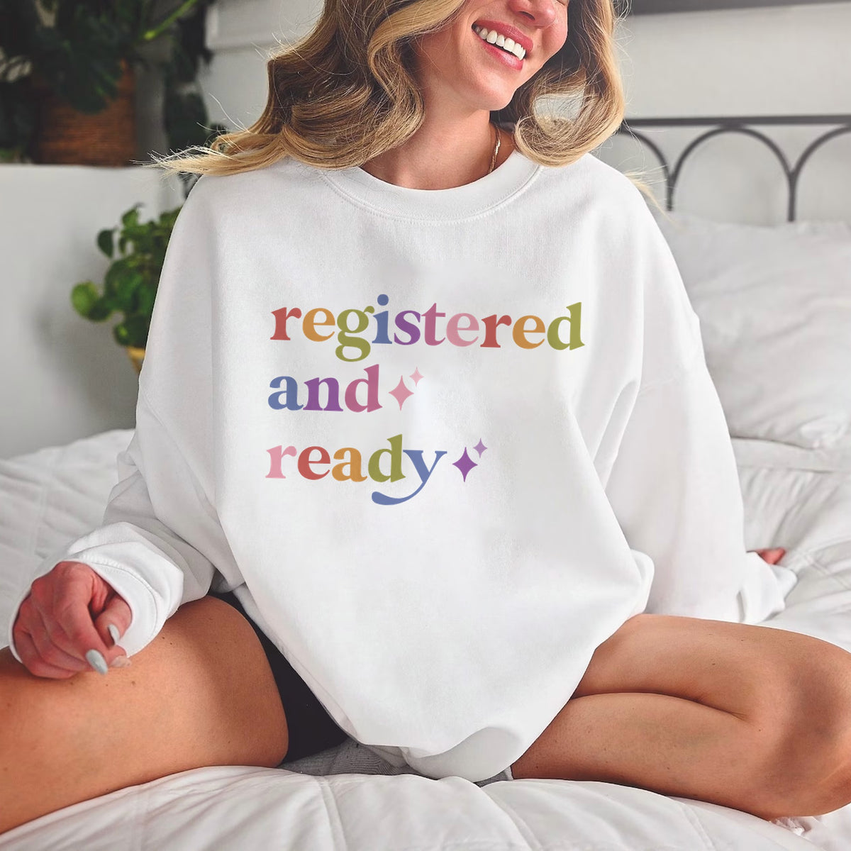 Registered and Ready Care & Resist Gildan crewneck sweatshirt in White