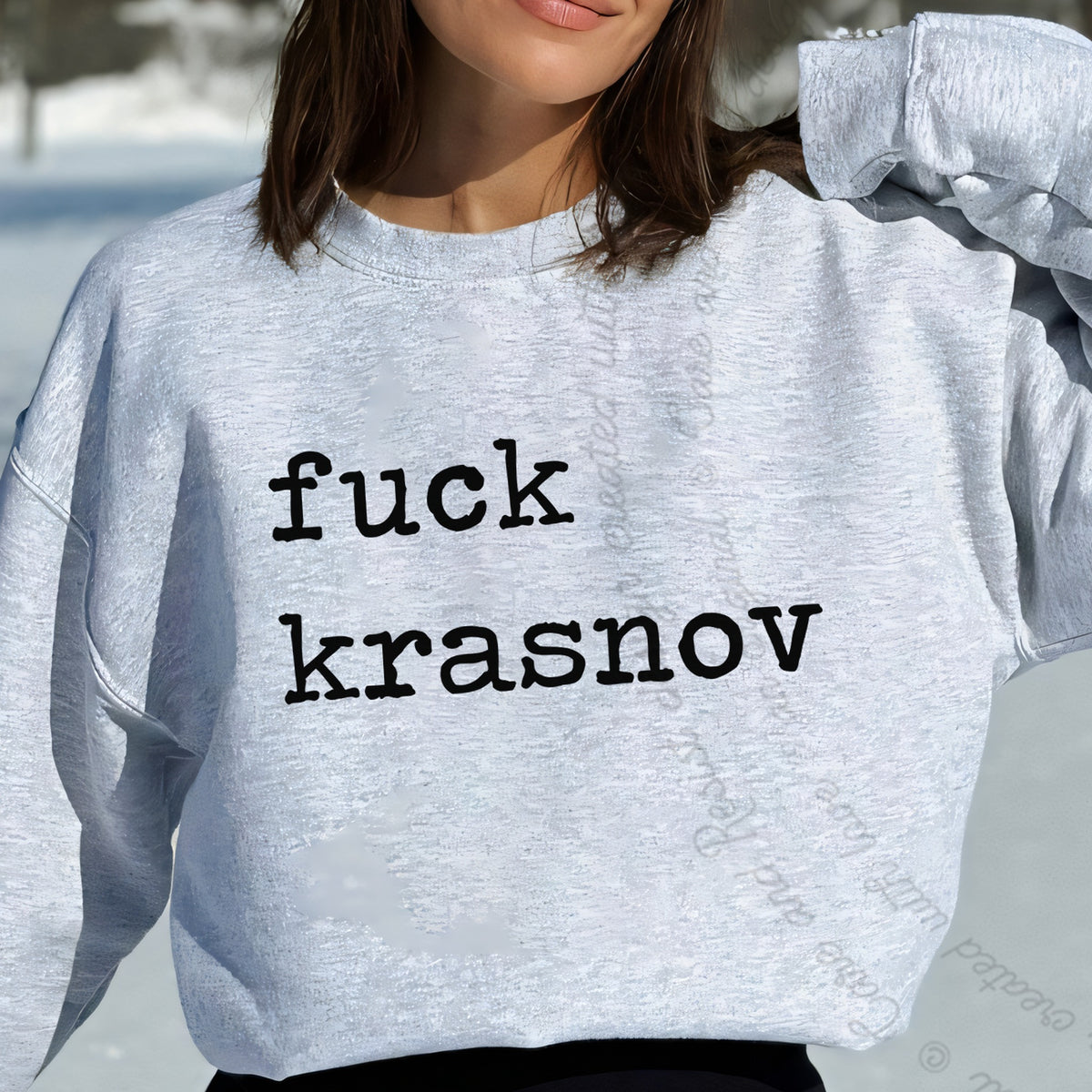 Fuck Krasnov Care & Resist Gildan crewneck sweatshirt in Sport Grey