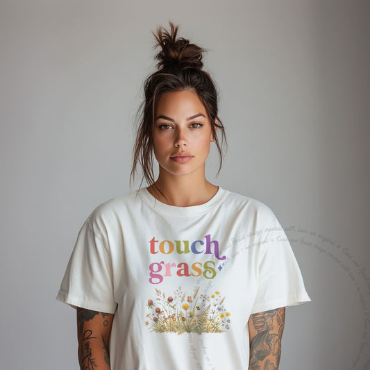 Touch Grass Care & Resist rainbow Comfort Colors tee, Ivory