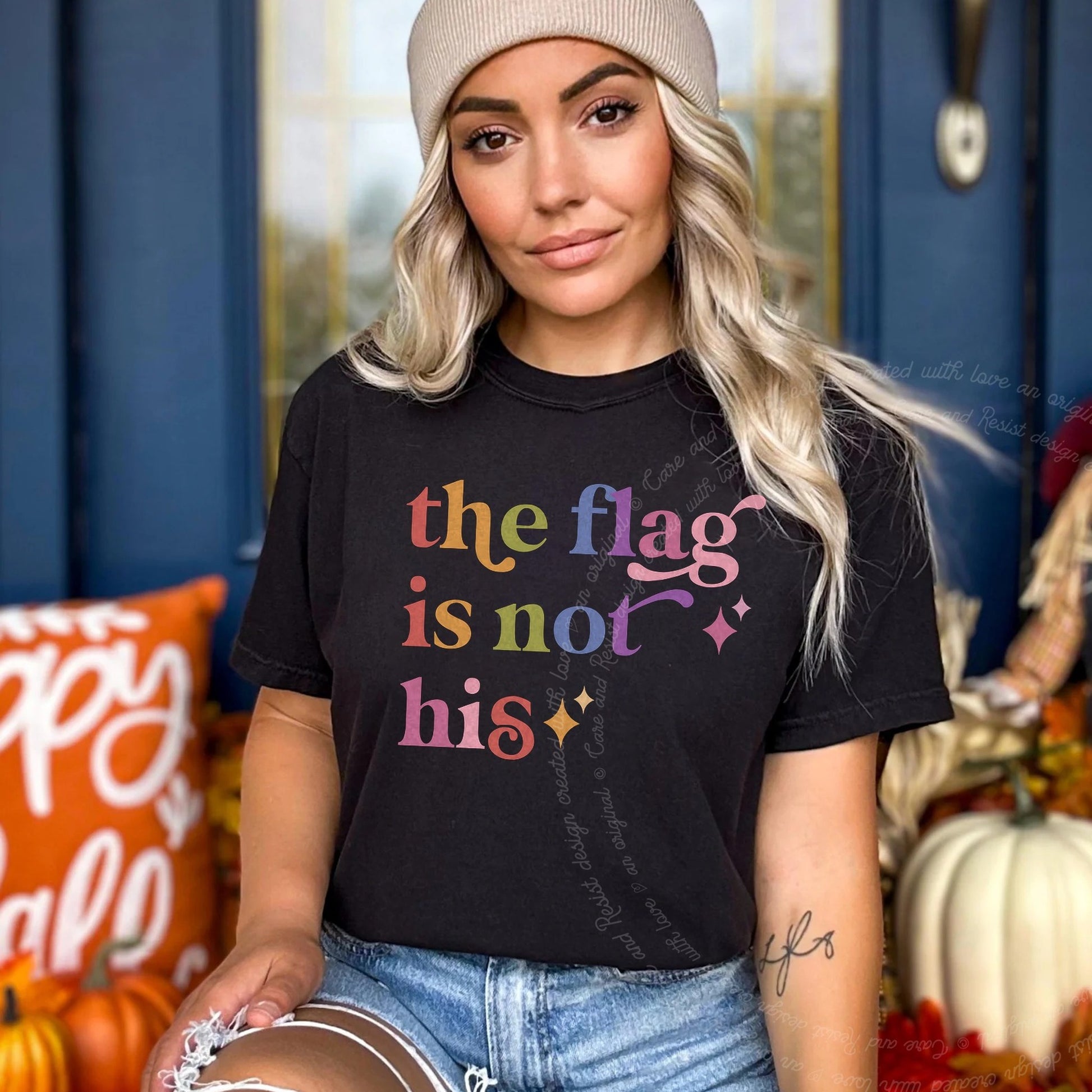 The Flag is not His Care & Resist rainbow tee