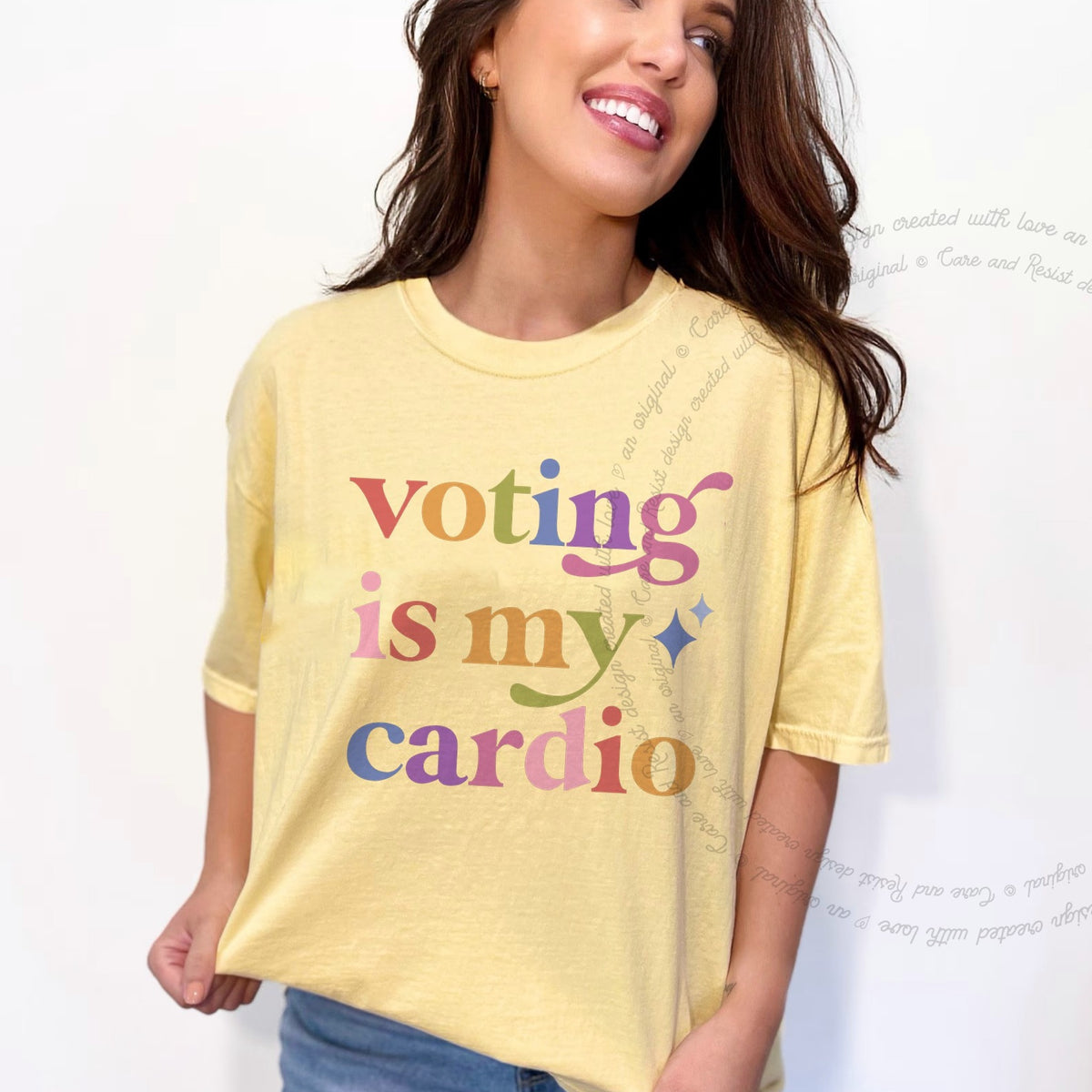 Voting is My Cardio Care & Resist rainbow tee
