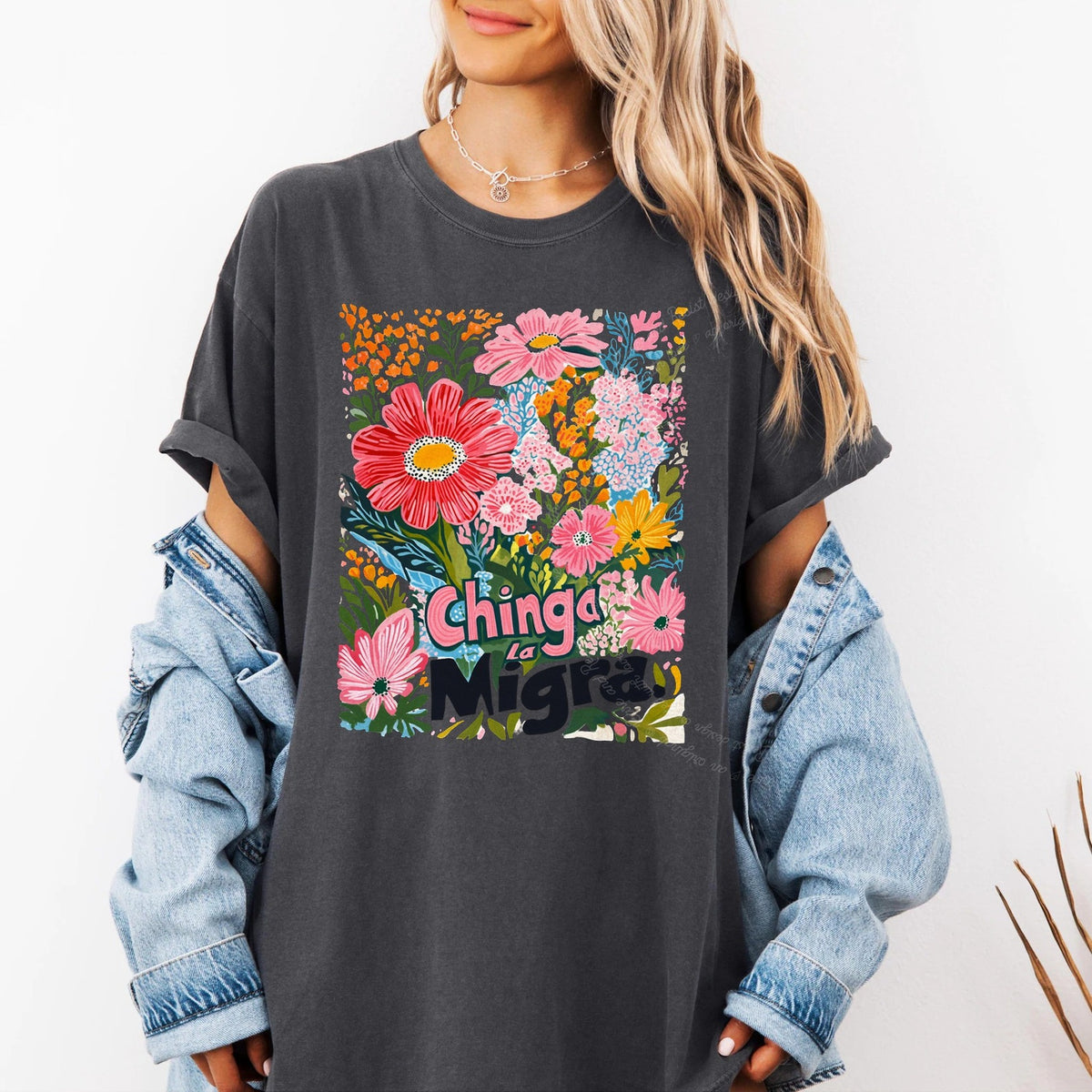 Chinga La Migra Care & Resist progressive t-shirt in Graphite