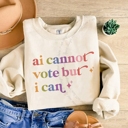 Ai Cannot Vote but I Can Care & Resist Gildan crewneck sweatshirt in Sand