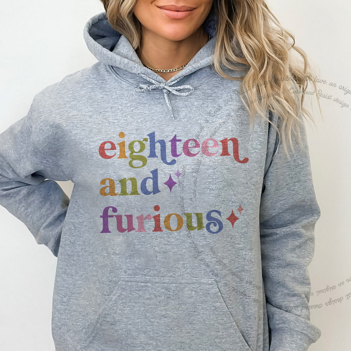 Eighteen and Furious Care & Resist Gildan hoodie in Sport Grey