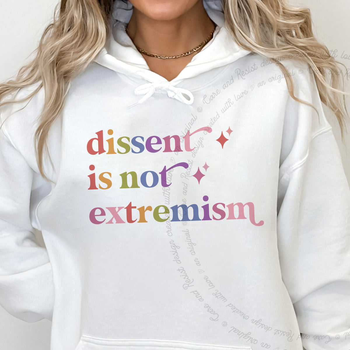 Dissent is not Extremism Care & Resist Gildan hoodie in White