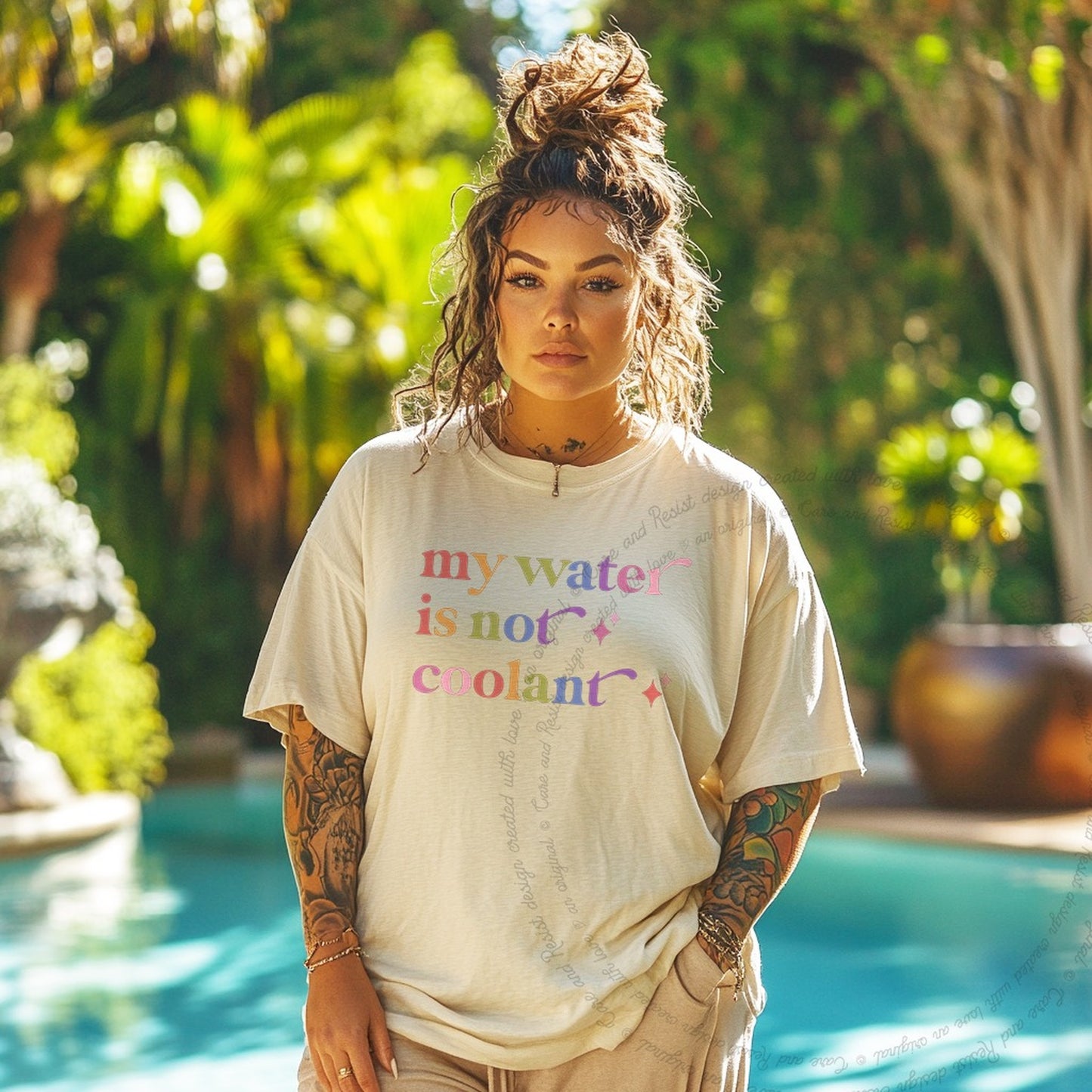 My Water is not Coolant Care & Resist rainbow Comfort Colors tee, Ivory