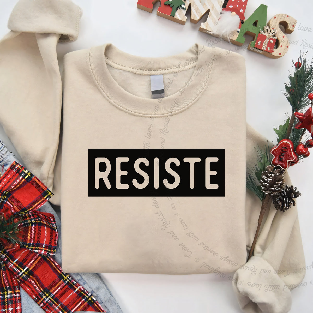 Resiste Care & Resist Gildan crewneck sweatshirt in Sand