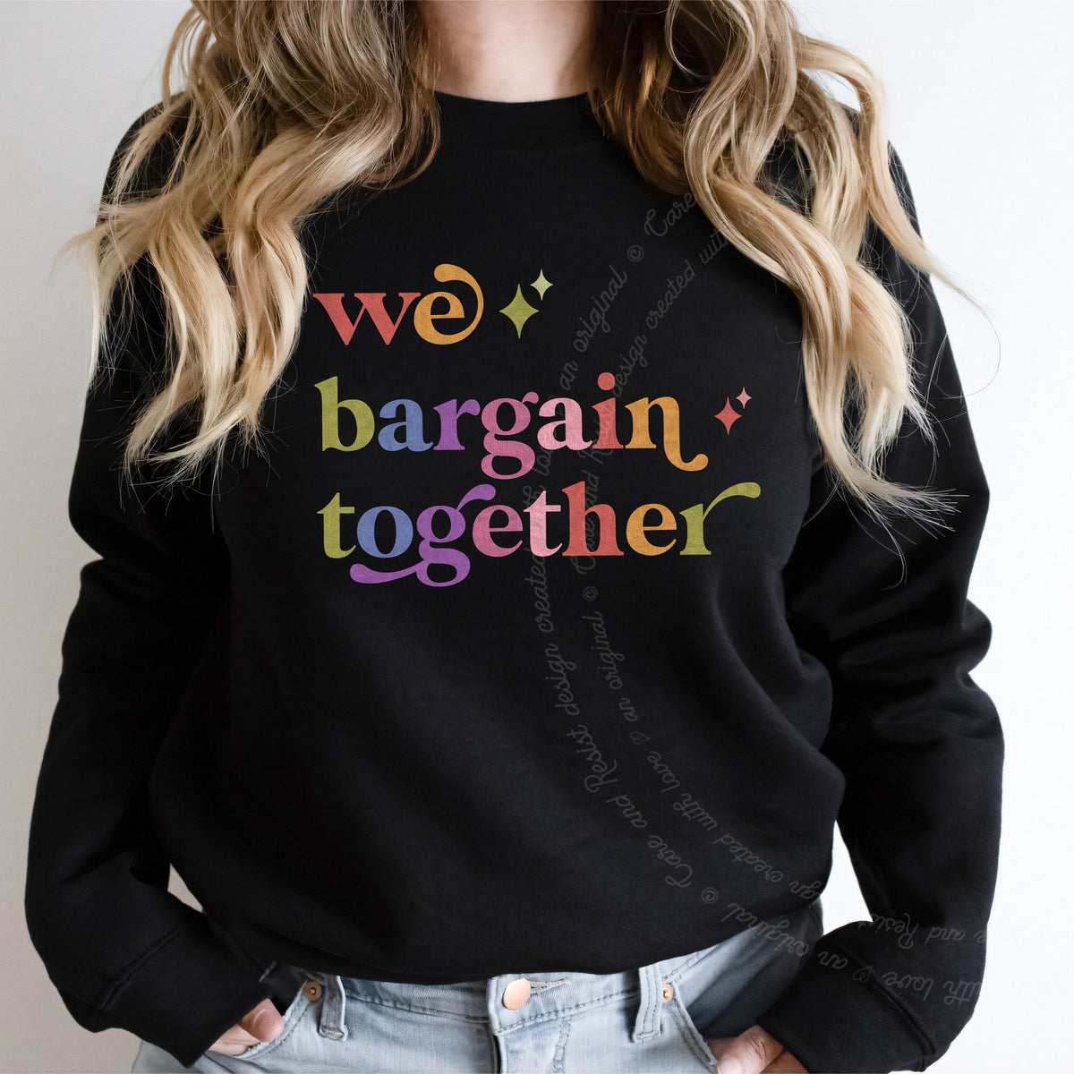 We Bargain Together Care & Resist Gildan crewneck sweatshirt in Black
