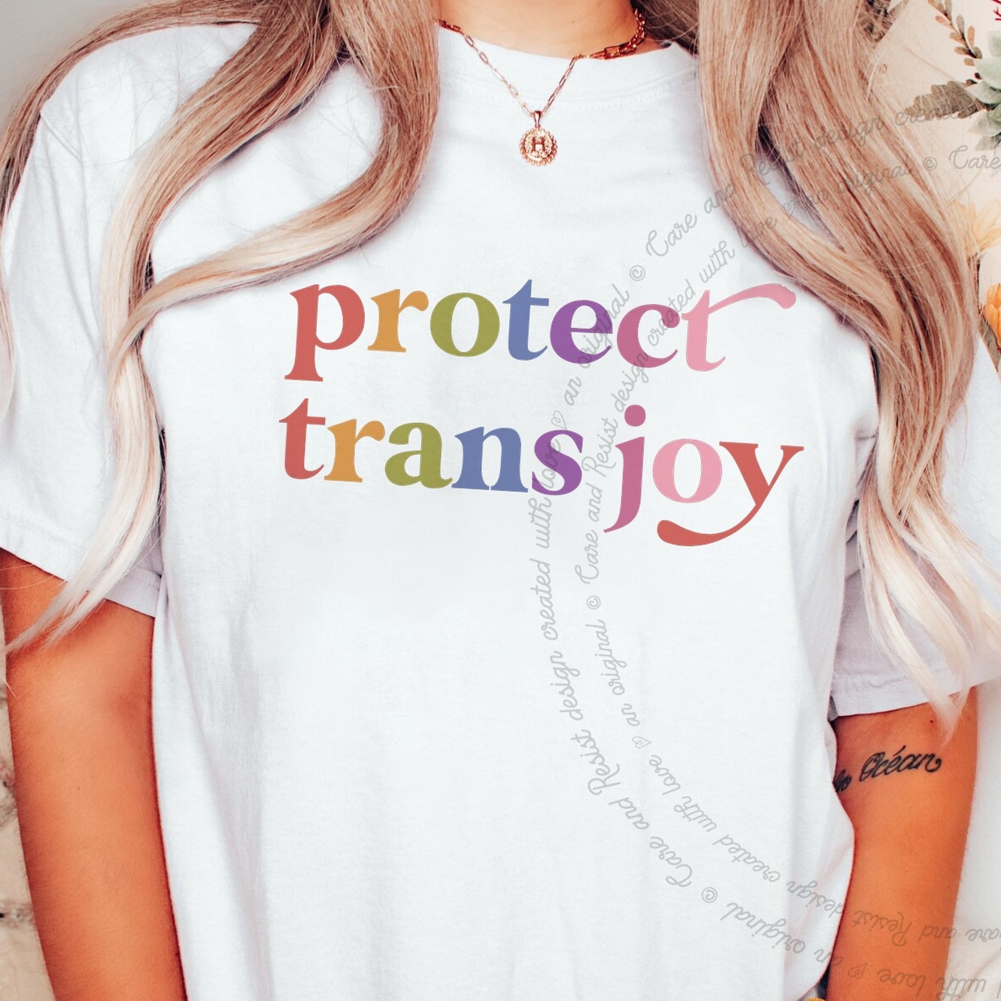 Protect Trans Joy Care & Resist rainbow Comfort Colors tee, White
