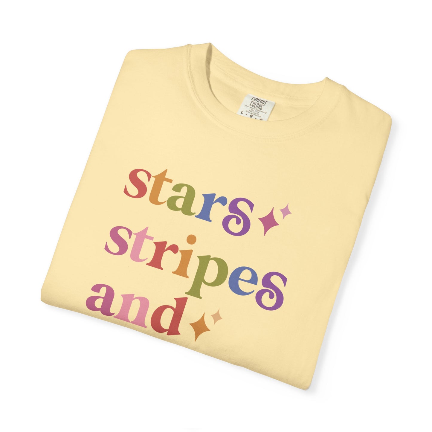 Stars Stripes and Equal Rights Care & Resist rainbow Comfort Colors tee