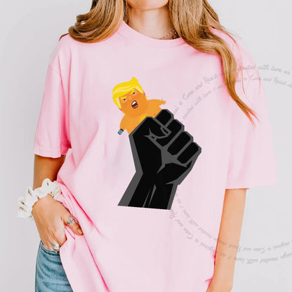 Resist Fist and Trump Blimp Care & Resist progressive t-shirt in Blossom
