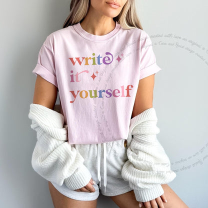 Write It Yourself Care & Resist rainbow Comfort Colors tee, Blossom