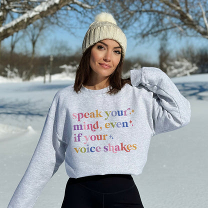 Speak Your Mind Care & Resist Gildan crewneck sweatshirt in Sport Grey