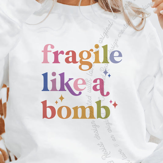 Fragile Like a Bomb Care & Resist Gildan crewneck sweatshirt in White