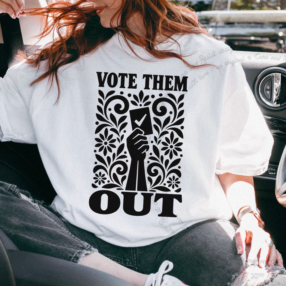 Vote Them Out Ballot Stencil Care & Resist progressive t-shirt in White