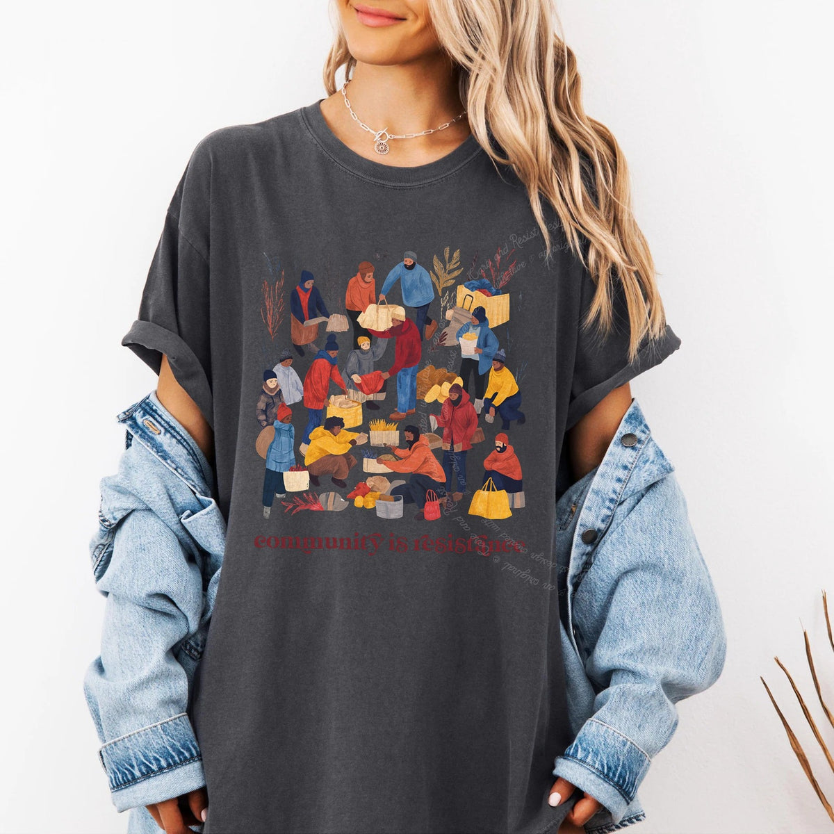 Community Is Resistance Harvest Care & Resist progressive t-shirt in Graphite