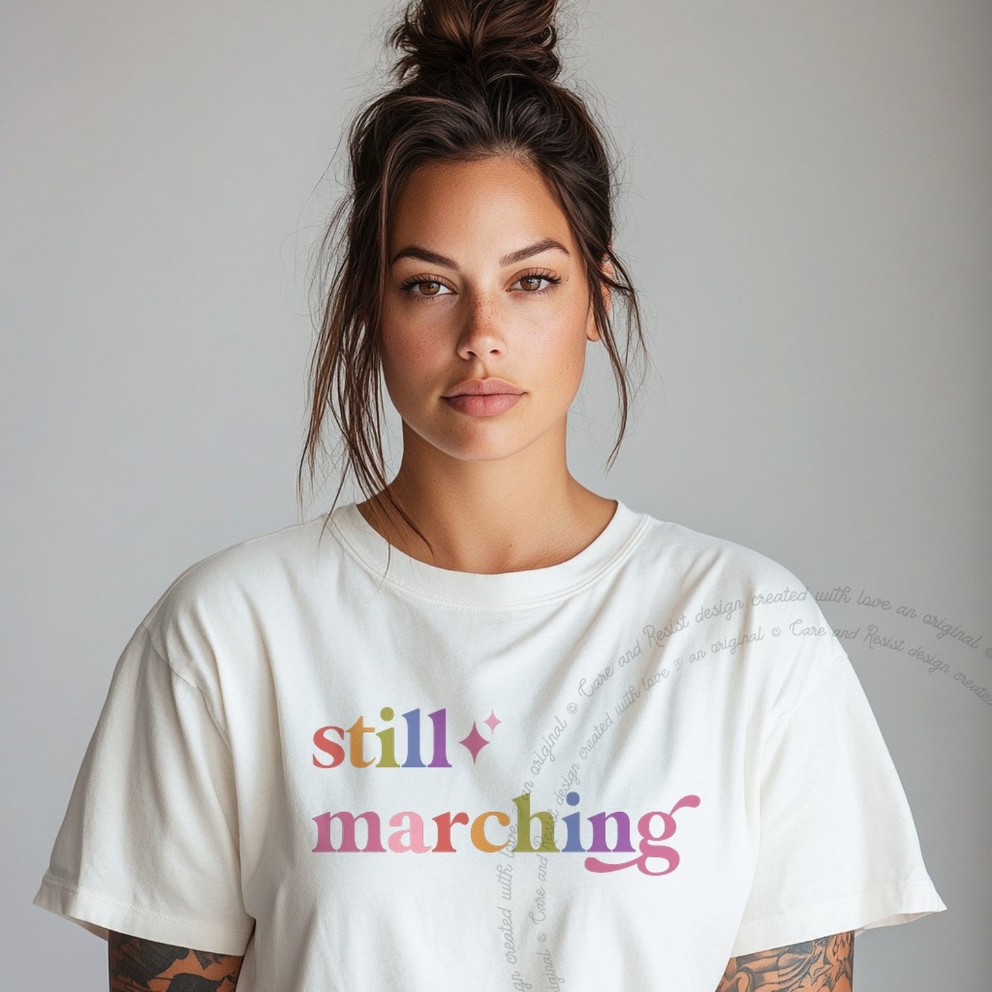 Still Marching Care & Resist rainbow tee
