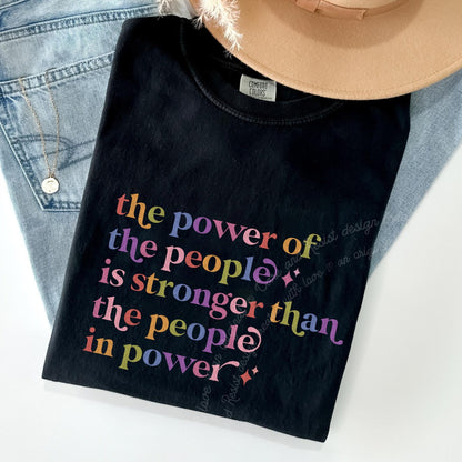 The Power of the People Care & Resist rainbow Comfort Colors tee, Black