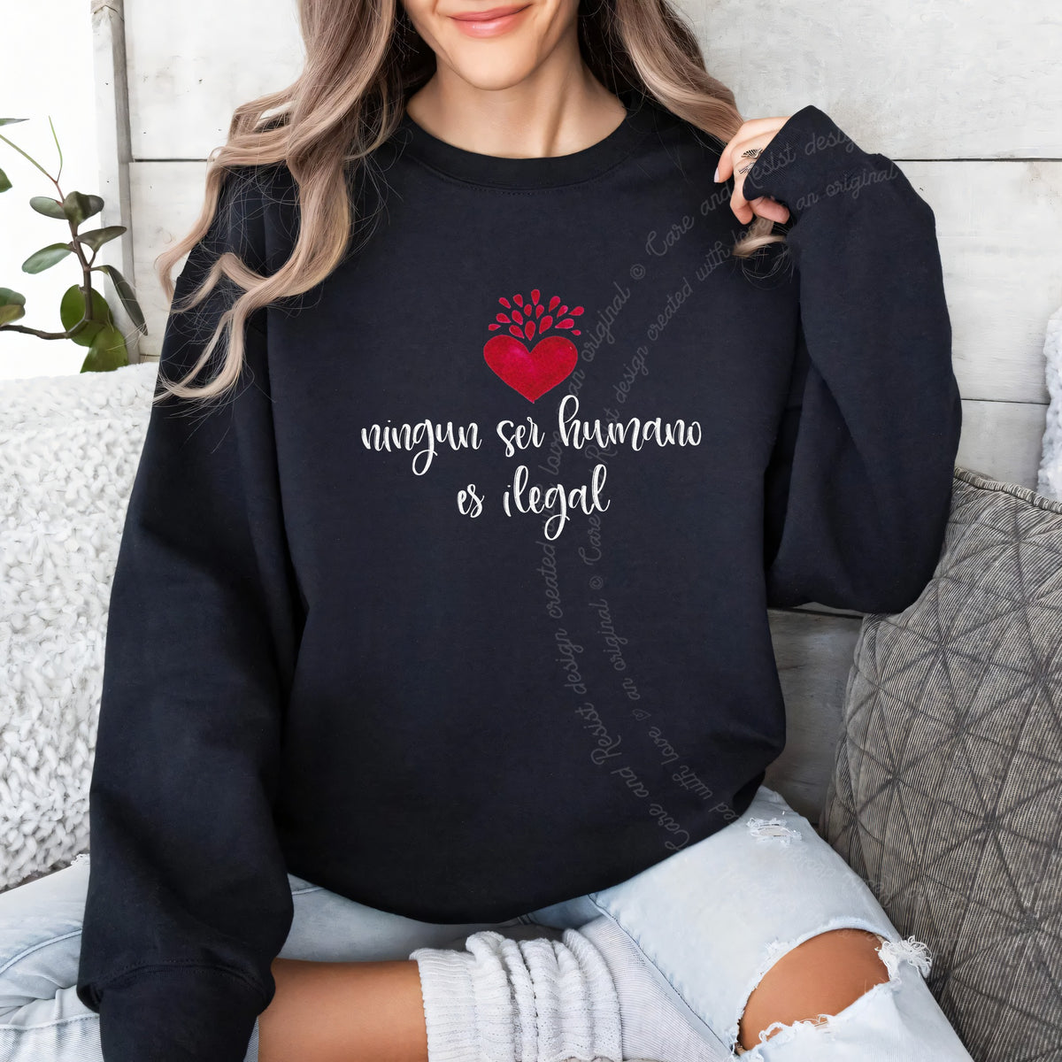 Ningun Ser Humano Es Ilegal Care & Resist Gildan crewneck sweatshirt in Black