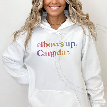 Elbows Up, Canada Care & Resist Gildan hoodie in White