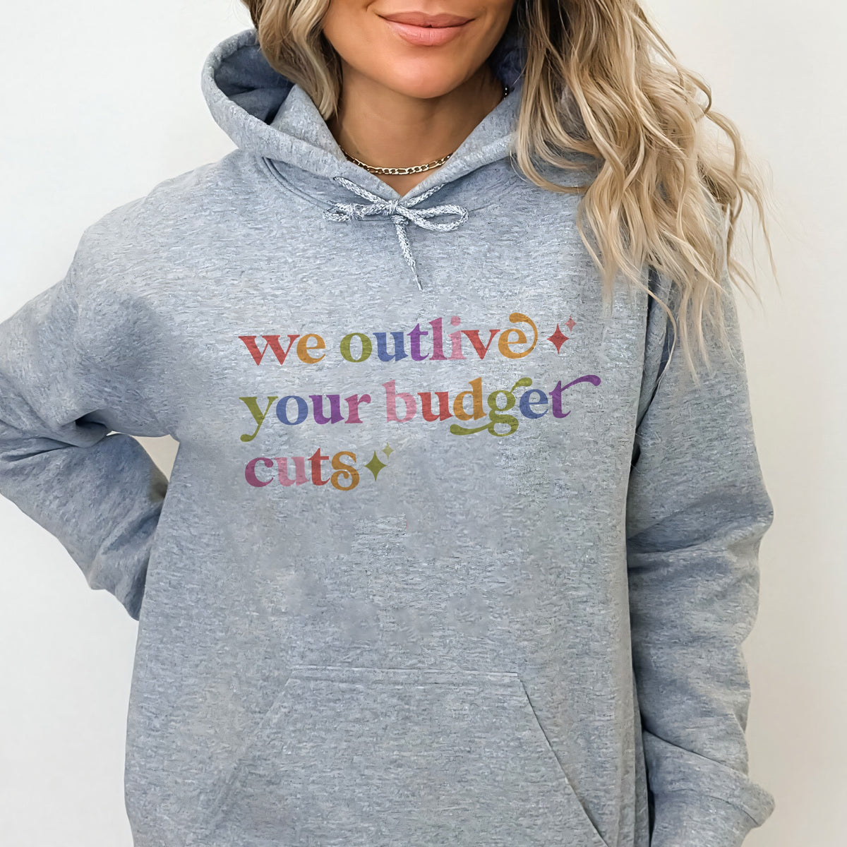 We Outlive Your Budget Cuts Care & Resist Gildan hoodie in Sport Grey